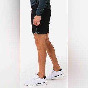 Vuori men’s Trail Short black/heather grey stripe, lined, inseam 6.5 inches